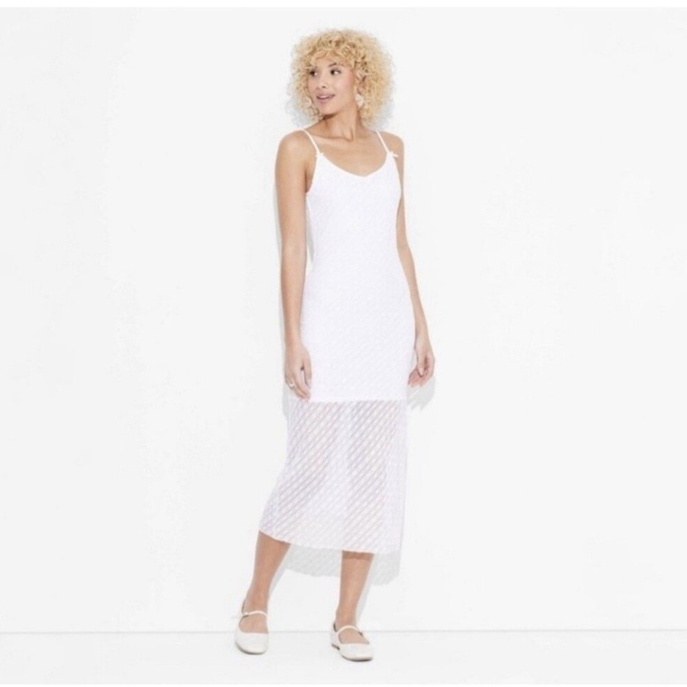 NWT Wild Fable Women's Size Large Sleeveless Bow Lace Midi Dress White
